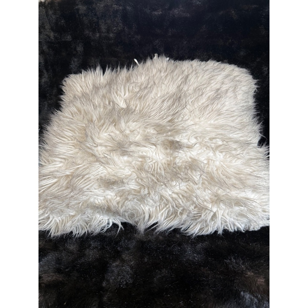 Threshold Faux Fur Toss Pillow Cream Grey Shag Decorative Square 24x24